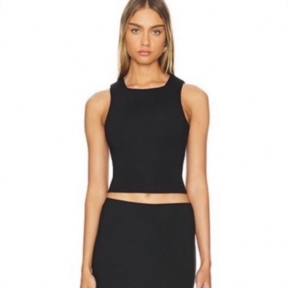 House of Harlow 1960 Womens Ribbed Knit Sleeveless Crop Top Black Small NWOT